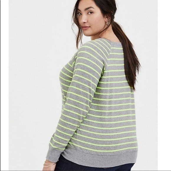 Torrid Grey Neon Yellow Stripe Fleece Sweatshirt - Picture 4 of 11